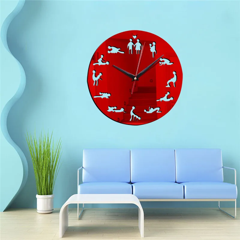 new sex position wall clock modern design self adhesive 3d wall clock for living room mirror silent quartz watch sticker klok (12)
