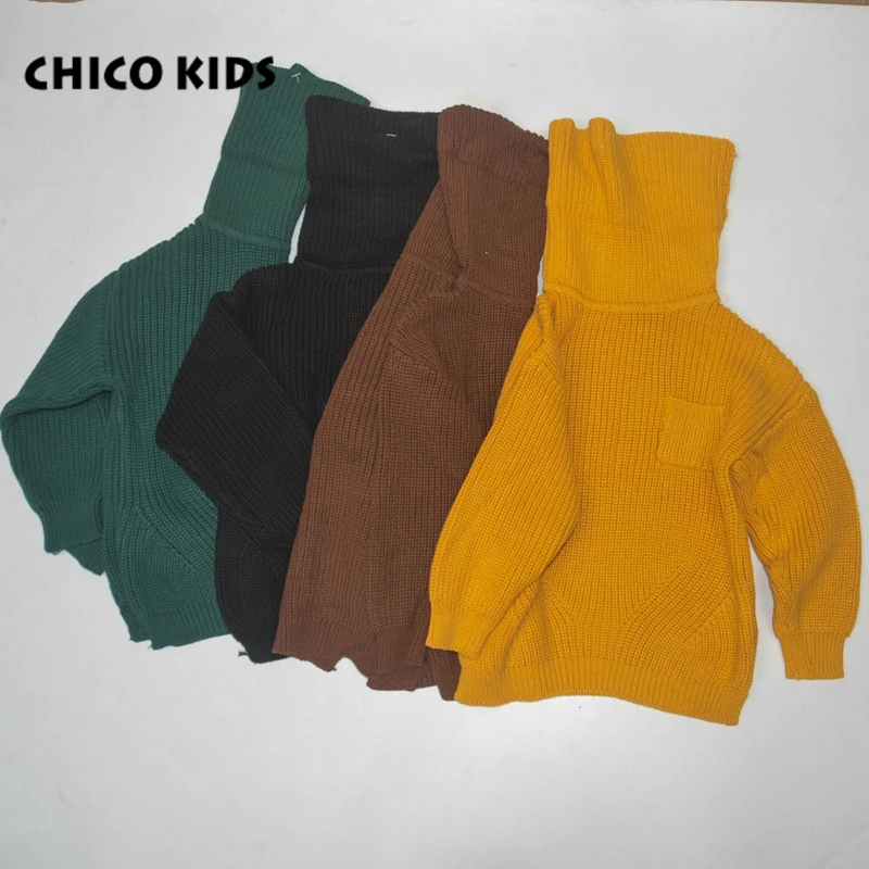 

Kids Girls Boys Mustard Pullover Turtle Neck Sweaters w/ Long sleeve 12m-5t. Children 17 Autumn Kids Loose Knitted Sweaters