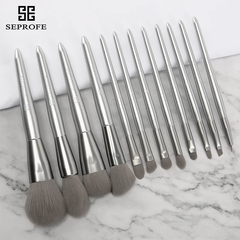 12 pcs silver makeup brushes set of beginners moonlight silver eyeshadow brush Blending Eyeliner Eyelash Eyebrow Make up Brushes