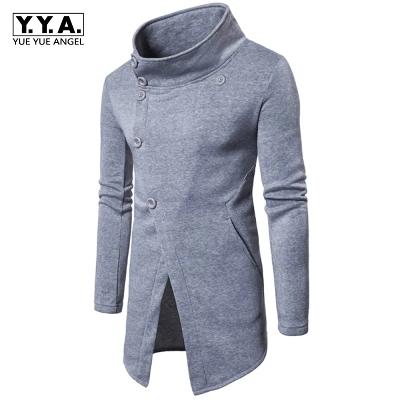 

Spring New Men Turleneck Sweatshirt Single Breasted Button Punk Tops Casual Streetwear Rock Harajuku Slit Moleton Masculino Navy