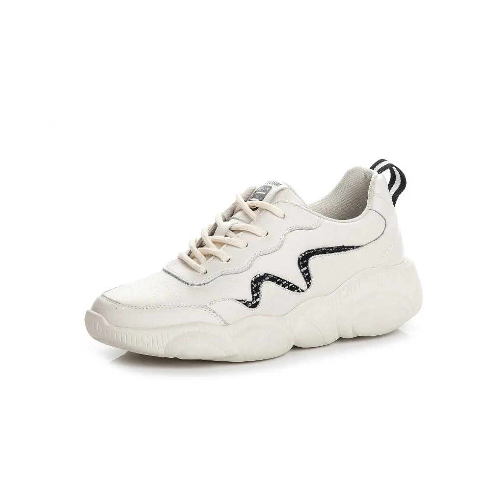 

2019 Spring Casual Women Sneakers Breathable Leather Shoes Flats Platform Shoes Female Trainers White Ladies Women Shoes
