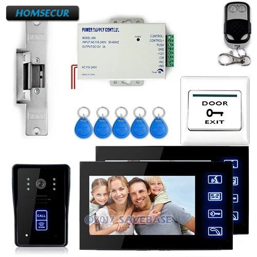 

HOMSECUR 7" Video Door Phone Intercom Doorbell Home Security 1 Camera 2 Monitors Night Vision Electric Strike Lock RFID Keyfobs