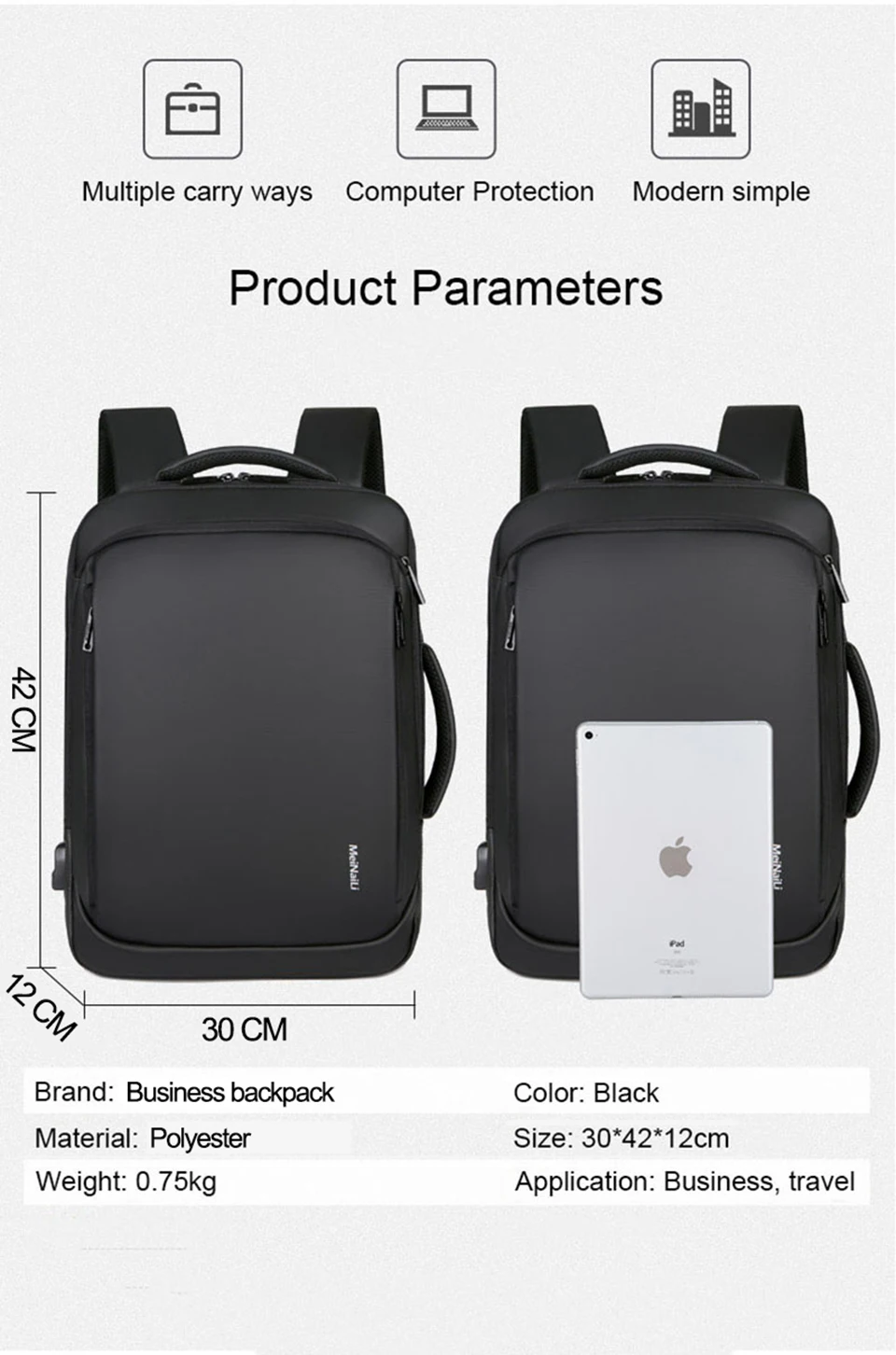 17 Inch Laptop Backpack 15.6 Mens Male Backpacks Business Notebook Mochila Waterproof Back Pack USB Charging Bags Travel Bagpack (13)
