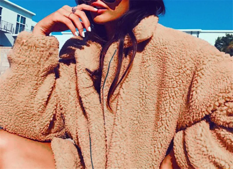 Women's clothing autumn winter short jacket new imitation lamb hair camel color coat warm fur flap fur soft plush fur (19)