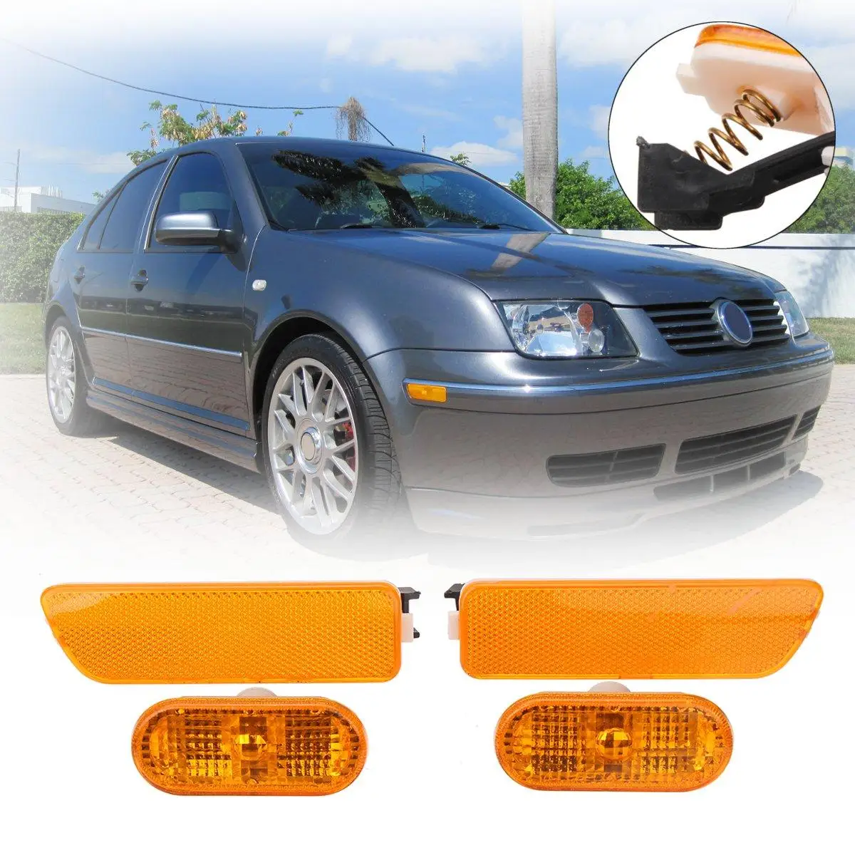 New Pair For Fender Yellow Bumper Lights Side Markers For Volkswagen/VW