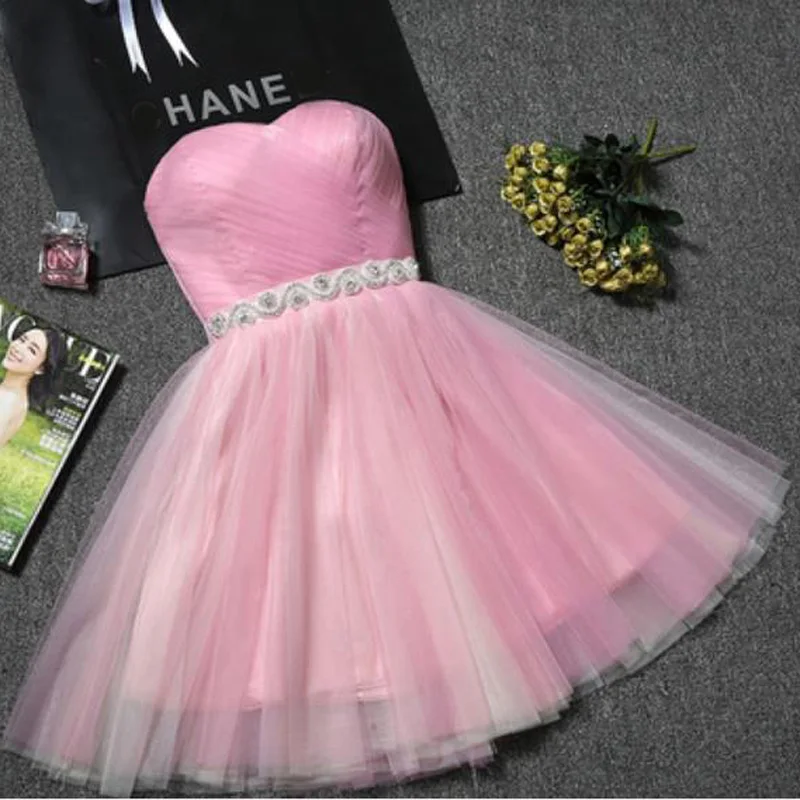 JaneyGao платья для выпускного вечера короткие для женщин Формальные Вечерние платья синий тюль милые элегантные модные дизайнерские платья розовый красный 9 цветов - Цвет: Розовый
