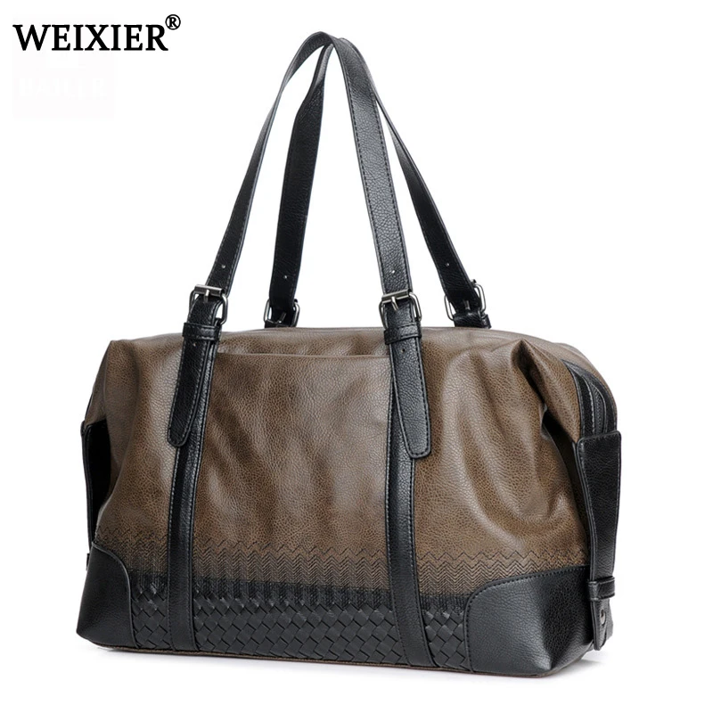 

2019 New Trend Fashion PU Leather Men's Travel Bag Luggage Travel Bag Men Carry On Duffel Bag Weekend Bag Big Tote Handbag black