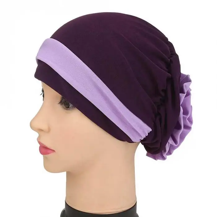 Модная женская кепка мусульманский хиджаб осень зима платок с цветком сзади головные уборы для химиотерапии