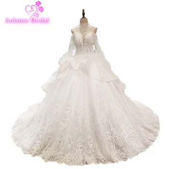 

New Robe De Mariage Appliques High Neck Ball Gown Wedding Dresses 2018 Cap Sleeve Lace Up Vintage Bridal Dress Vestido De Noiva