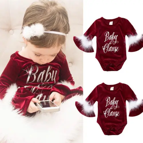 

2018 New Fashion XMAS Santa Newborn Toddler Baby Claus Kids Girls Fur Bodysuit Jumpasuit Outfits One-pieces Clothes 0-24M