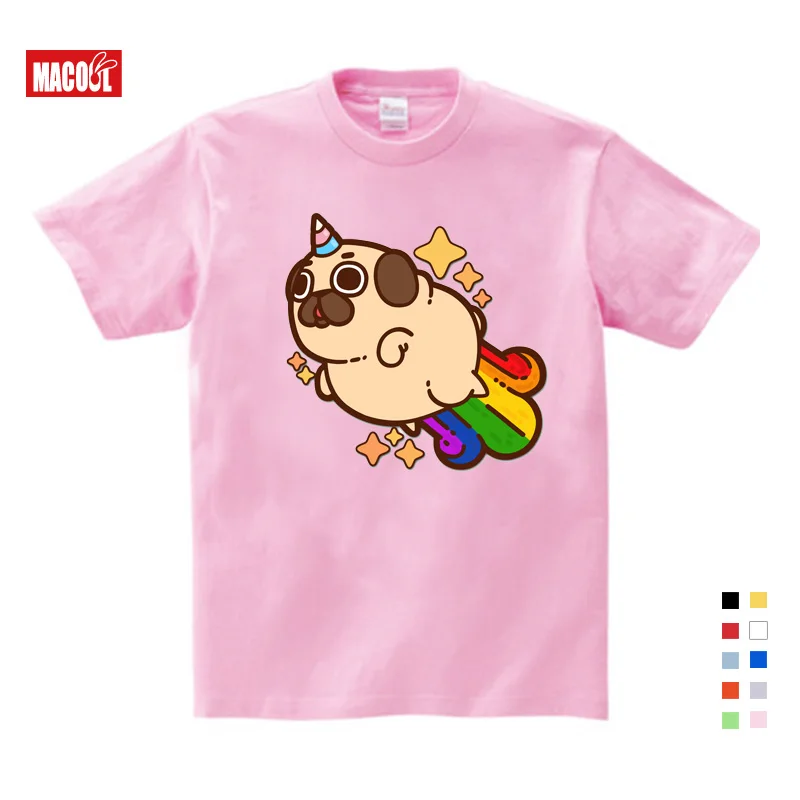 

Girls Clothes for Summer T-shirt 3-12Y O-Neck Short Pink T Shirt Pet dog Cartoon Graphic Girls Baby cotton unicorn girl shirt