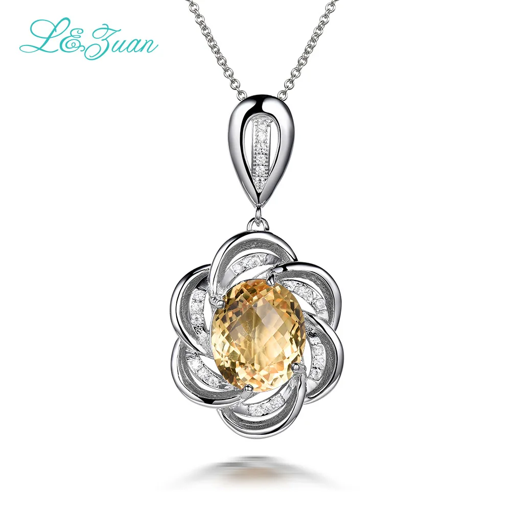 Цвет: желтый L& Цзуань 7.57ct натуральный цитриновый кулон 925 пробы Серебряные ювелирные изделия Цепочки и ожерелья для Для женщин цветок с драгоценными камнями колье-чокер - Цвет камня: Цвет: желтый