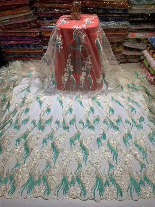 

2019 High Quality African Lace Fabric Peach French Net Embroidery Tulle Lace Fabric For Nigerian Lace Fabric Party Dress(TS-2-19