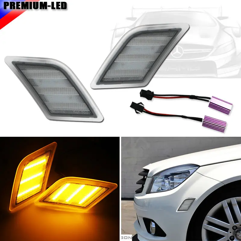 2 Euro Klar Objektiv Bernstein Fuhrte Seitenmarkierungsleuchten Fur 2008 2011 Mercedes Benz W204 C250 C300 C350 2008 2013 C63 Amg Light For Light For Mercedes Benzlight Led Aliexpress