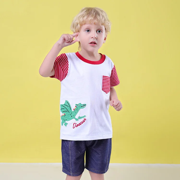 

Summer New Western Style Boys Clothing Sets Cotton Stripe Printing T-shirt Blue Shorts 2 Piece Set Cute Little Boys Clothes Sets