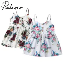Милое платье для маленьких девочек летнее платье принцессы без рукавов на бретелях с цветочным рисунком детская одежда От 3 месяцев до 3 лет