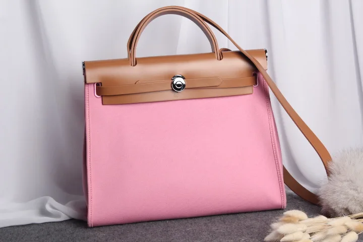 Новая модная женская сумка из натуральной кожи и парусины, модные роскошные дизайнерские сумки от известного бренда, высокое качество, сумка через плечо - Цвет: Pink