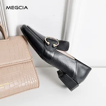 

MEGCIA 2019 Autumn Fashion Boat Shoes Genuine Leather Shoes Woman Flats Ladies Leather Loafers Black Beige Casual Shoes MC914
