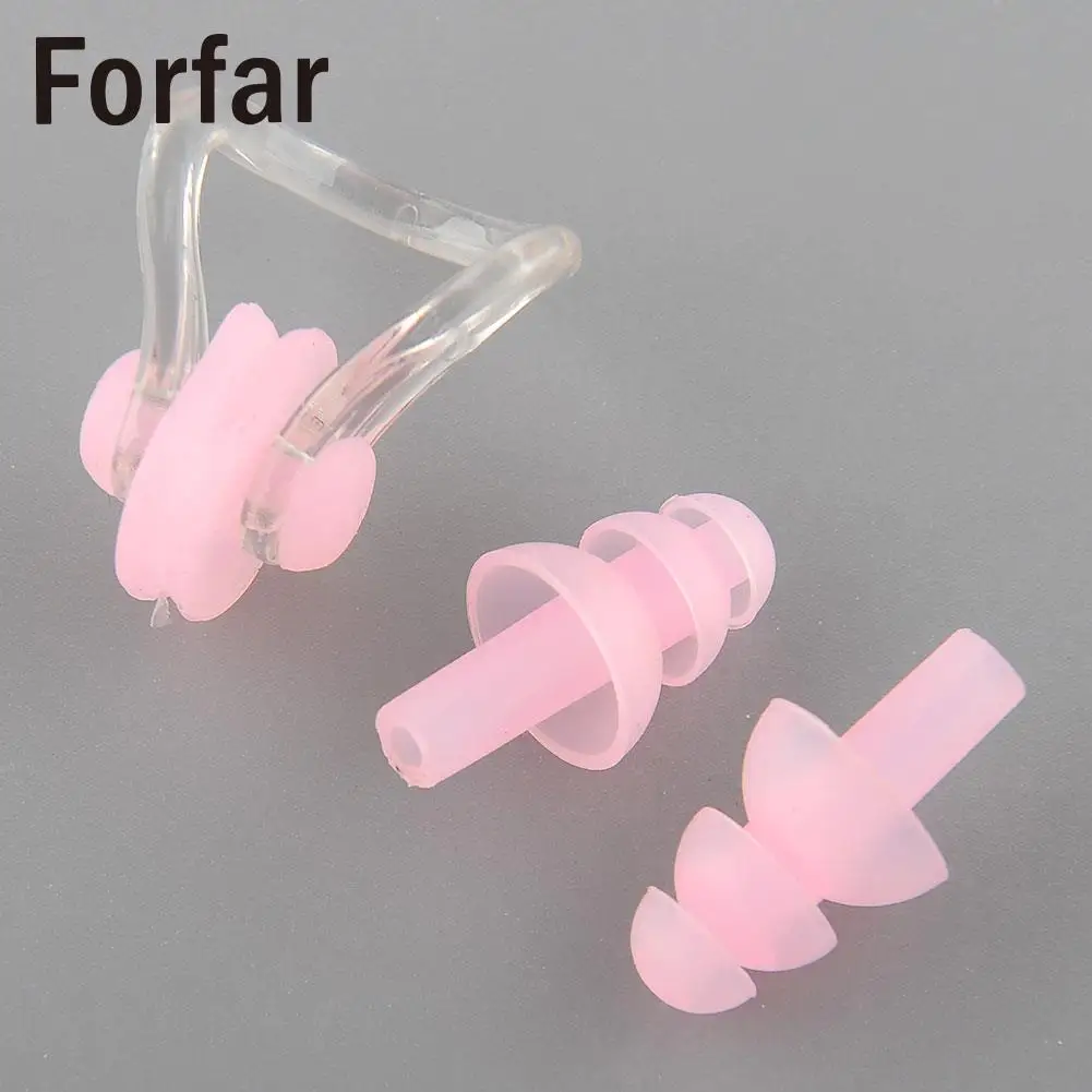 

Forfar Waterproof Soft Silicone Swimming Swim Nose Clip Mushroom 2PCS Earplug Ear Plug Set Case Colors Multicolor
