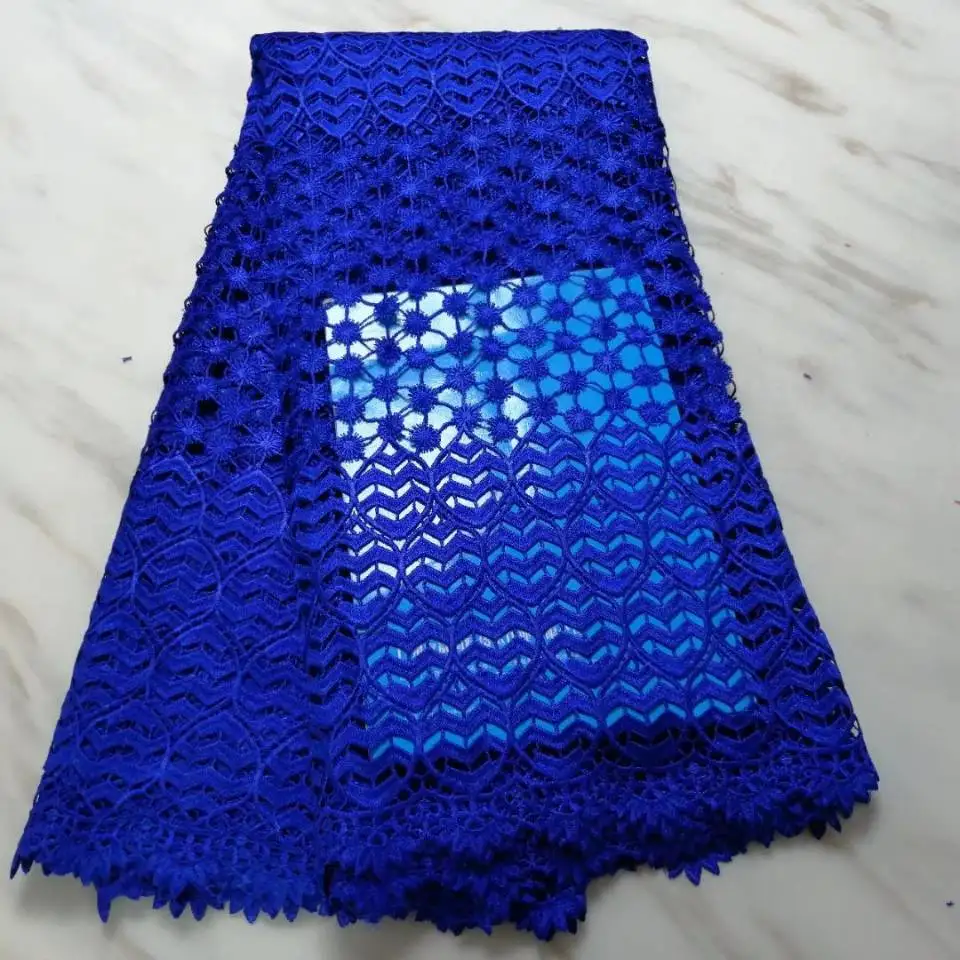 

5Yards/pc New fashion royal blue african water soluble lace embroidery french guipure lace fabric for dress BW28-2