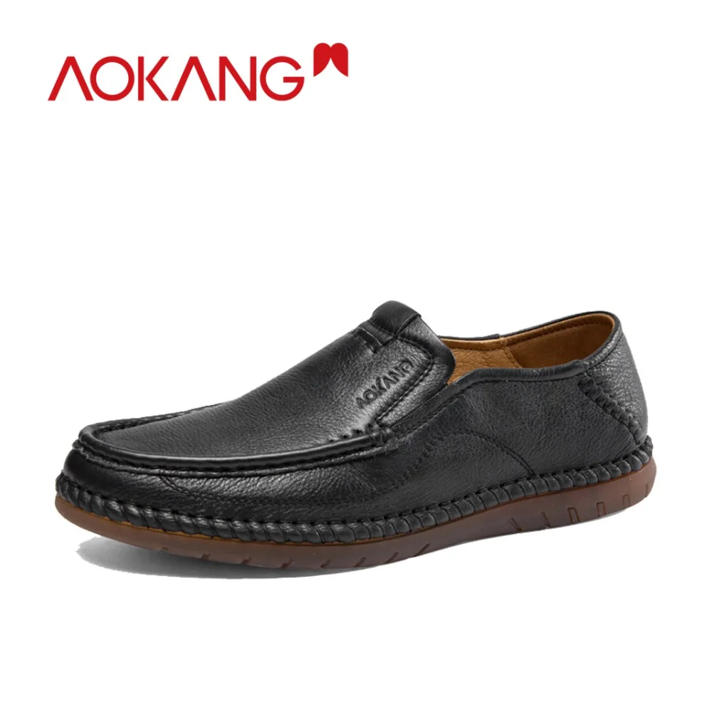 

AOKANG 2019 New Arrival spring autumn Men Shoes slip on genuine leather casual flat soft fashion solid outdoor walking men shoes