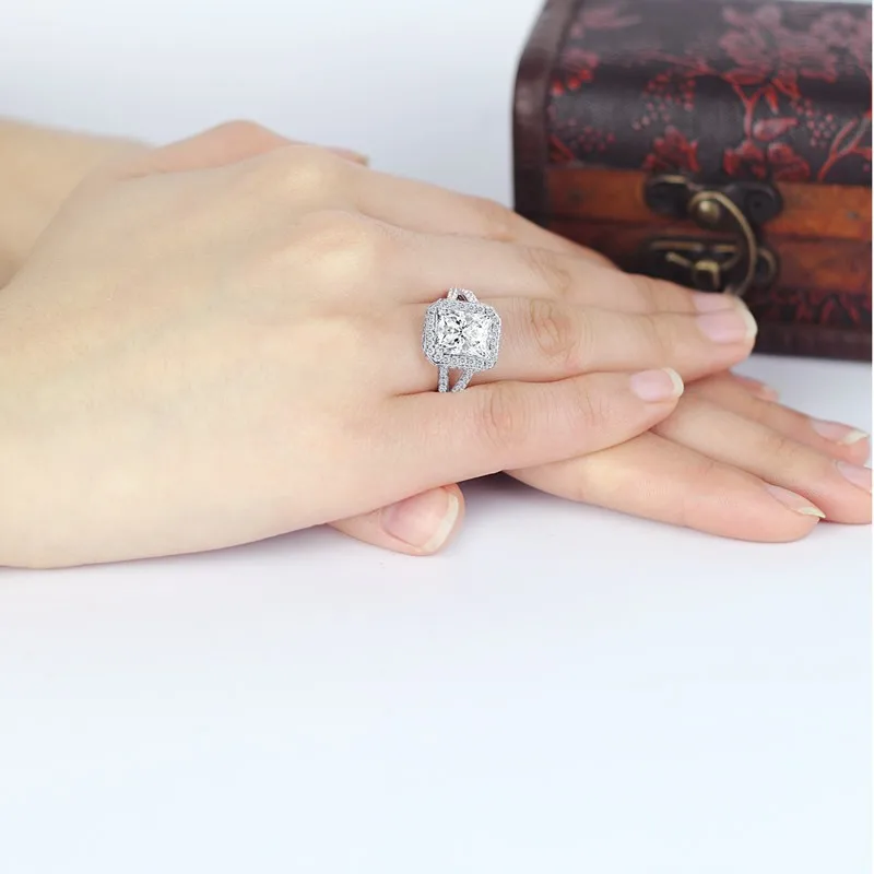 COLORFISH 3,0 ct Роскошные Кольца для Для женщин Обручение синтетический фианит Разделение хвостовиком 925 пробы серебро женское кольцо на палец
