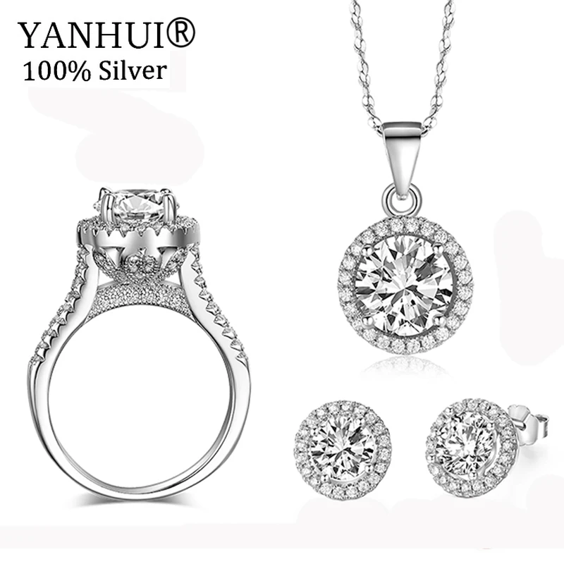 

3PCS/SETS YANHUI New Fashion Natural Zircon CZ Jewelry Accessories Sets 925 Sterling Silver Wedding Sets for Bride Women SJZ090
