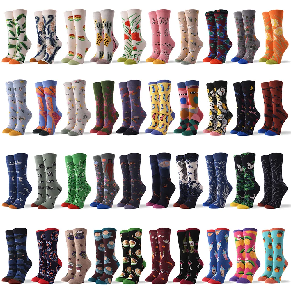 

10 Pairs/lot Women's Combed Cotton Socks Colorful Funny Happy Socks Novelty Spring Autumn Casual Skatebaord Crazy Socks for Girl