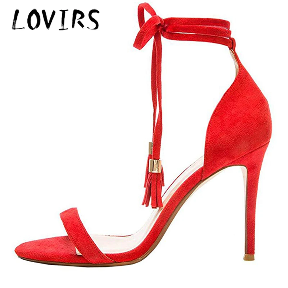 

Lovirs Women's Open Toe Solid Color High Heels Lace up Sandals Stiletto Cover Heel Wedding Dress Shoes 12cm Heel