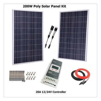 

200w Solar Panel Polycrystalline solar panel system kit w/20A MPPT solar charge controller, solar cable, Z bracket RV Boat Home