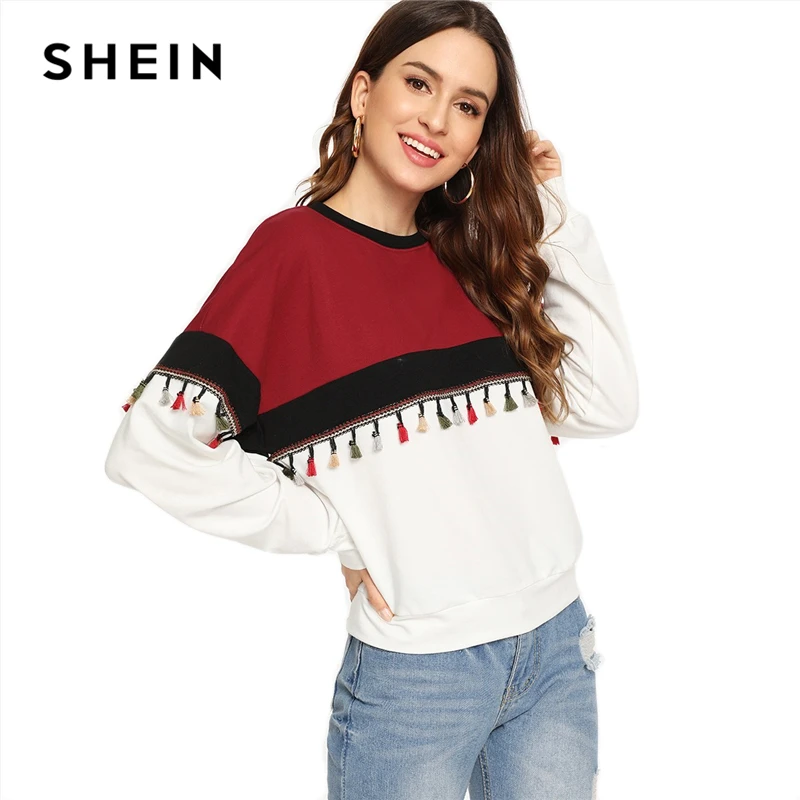 SHEIN Нарядный Свитшот С Контрастными Вставками, Стильный Свитшот С Оригинальной Отделкой