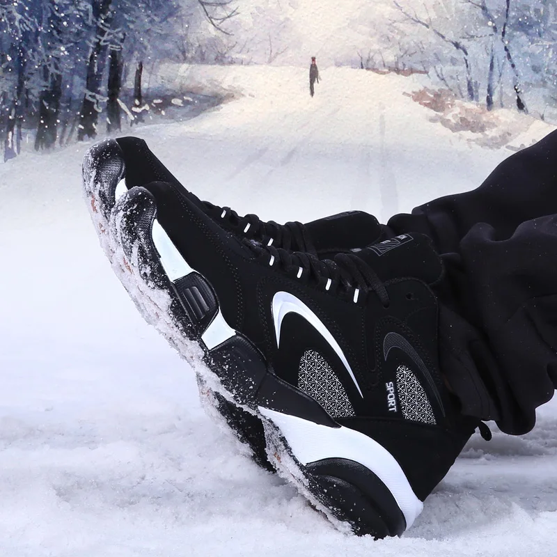 Осень-зима Для мужчин Для женщин спортивная обувь с мехом; зимняя теплая большой Размеры спортивная обувь для мужчин кожаные кроссовки для бега, кроссовки для футбола, спортивная экипировка
