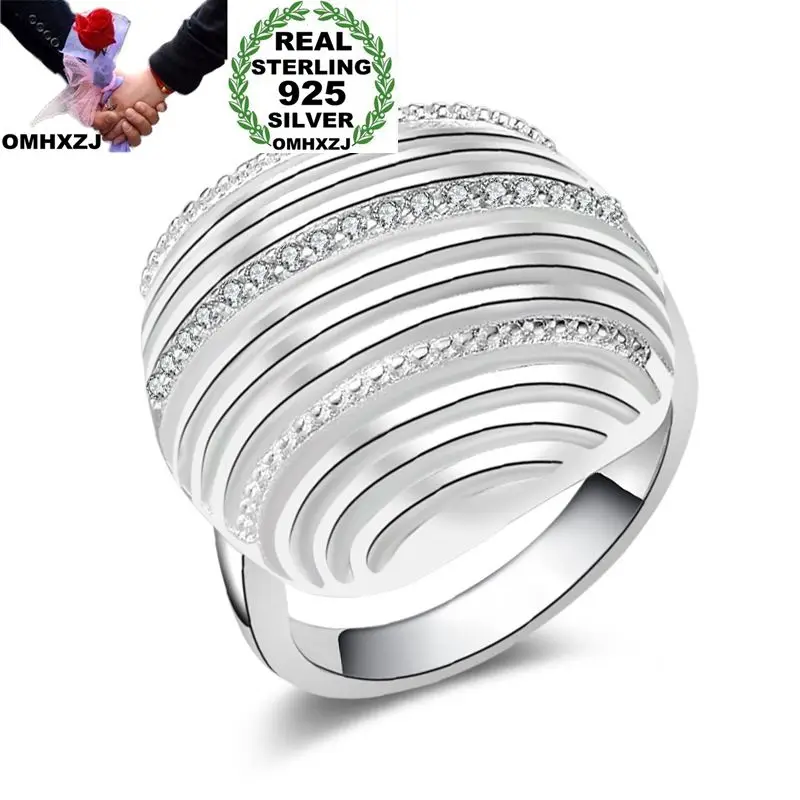 

OMHXZJ Wholesale Personality Fashion OL Woman Girl Party Wedding Gift Silver Geometric Lines 925 Sterling Silver Ring RN266