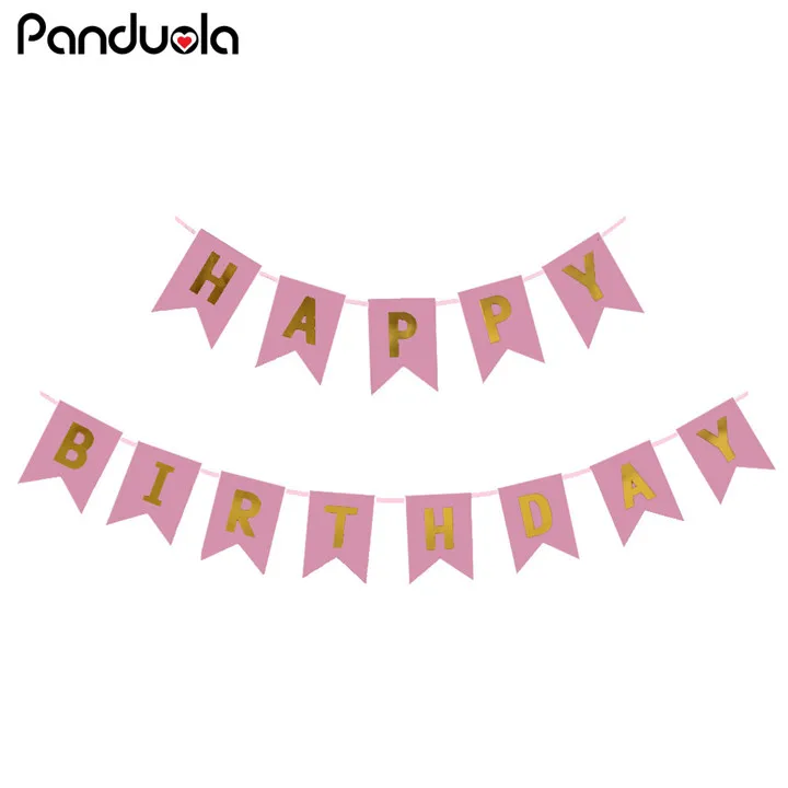 Блеск баннер «С Днем Рождения» с изображением золотых букв подвесные гирлянды пастельных черного, розового и белого цвета на веревке Baby Shower вечерние Декор