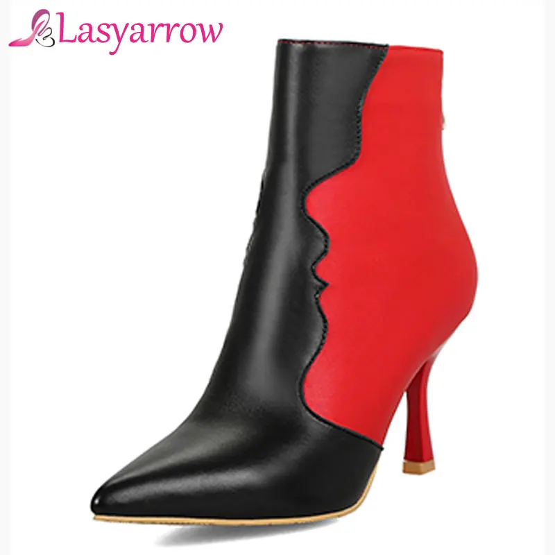 

Lasyarrow 2018 New Fashion Ankle Boots Mixed Colors Elegant High Heels Shoes Zipper Autumn Winter Ladies Boots Size 30-48 White