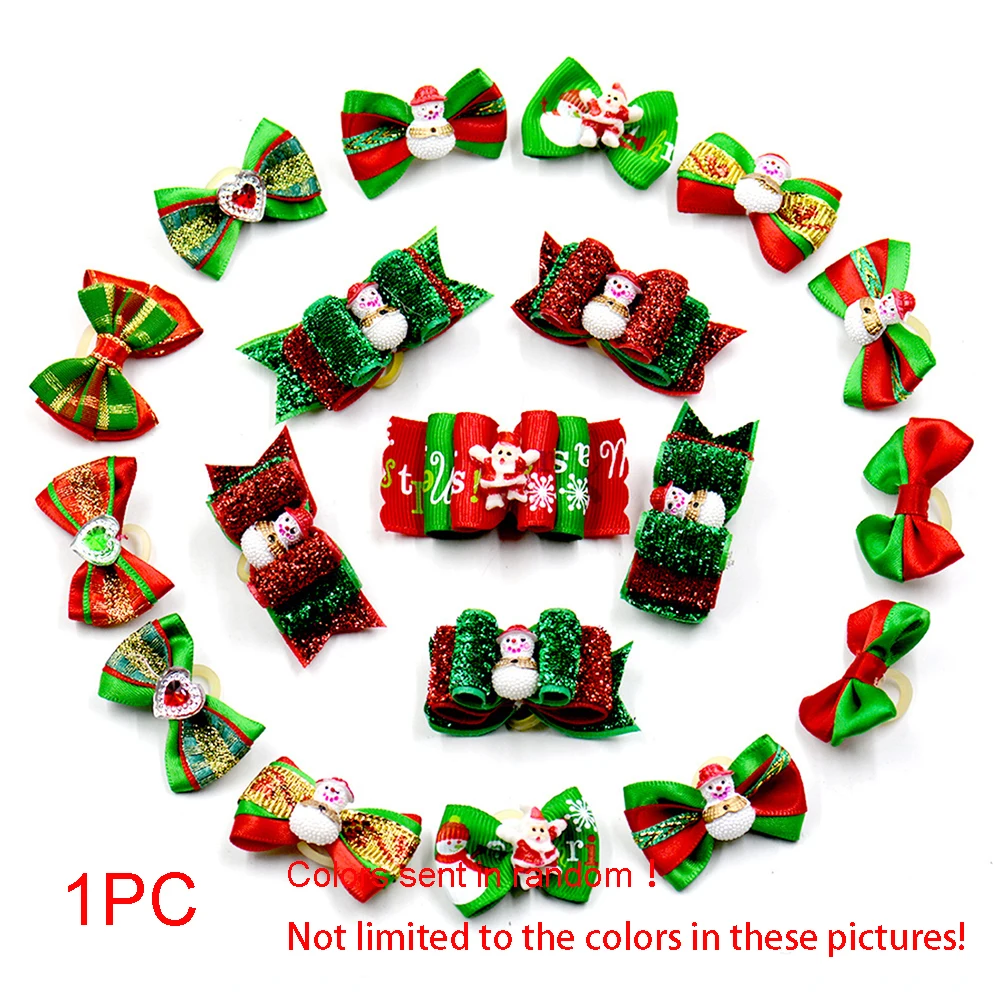 

Cute Handmade Christmas Dogs Grooming Bow Pet Hair Bow Pet Rubber Bands Dog Headdress Show Supplies