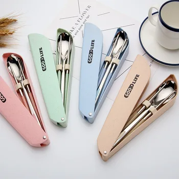 

304 Stainless Steel Portable Tableware Sets Eco Friendly DinnerWare Cultery Sets Tableware For School Kids Picnic Camping + Box