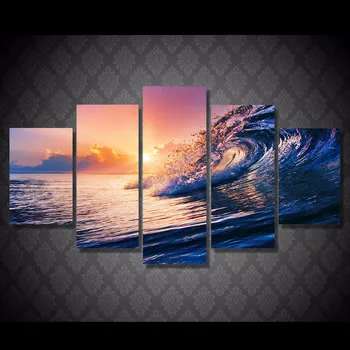 

5 Pcs/Set Framed HD Printed Ocean Wave Blue Sea Sky Picture Wall Art Canvas Print Decor Poster Canvas Oil Painting