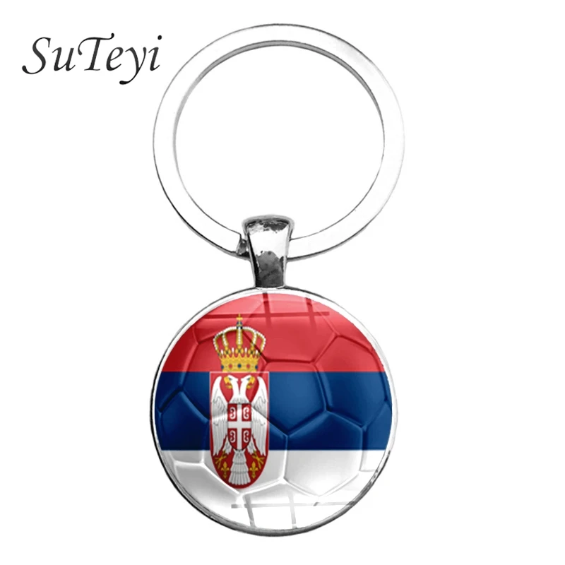 

SUTEYI Portugal Flag Pendant Key Chain Serbia Spain Badges Soccer Keychain Vintage Mens Sport Fans Handmade Key Ring Jewelry