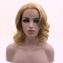 Bombshell, светильник, блонд, Микс, коричневый, короткий, надувной, кудрявый, синтетический, на кружеве, парик, без клея, термостойкие волокна, волосы для белых женщин