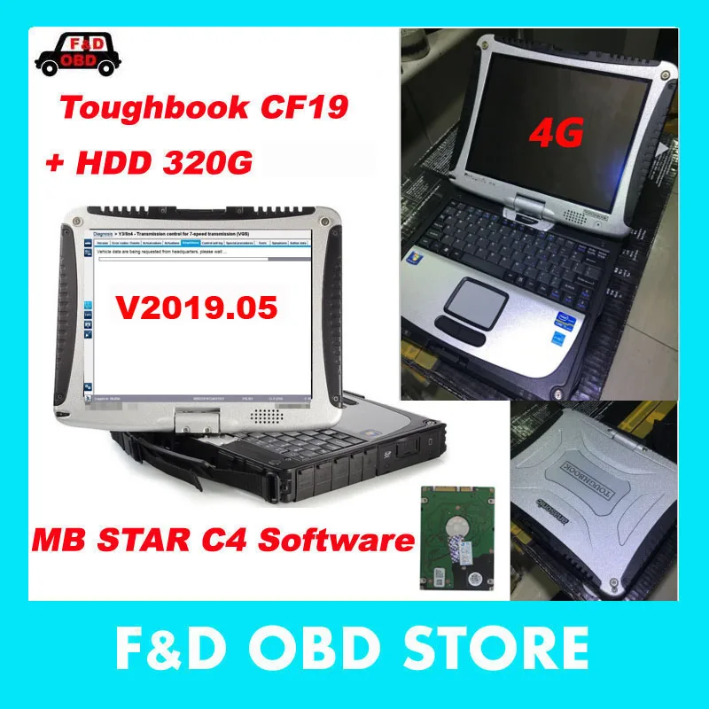 

for MB Star C4 ready to use in stock Toughbook Panasoni CF19 CF-19 laptop 4g with full software V2019.09 installed in 320g HDD