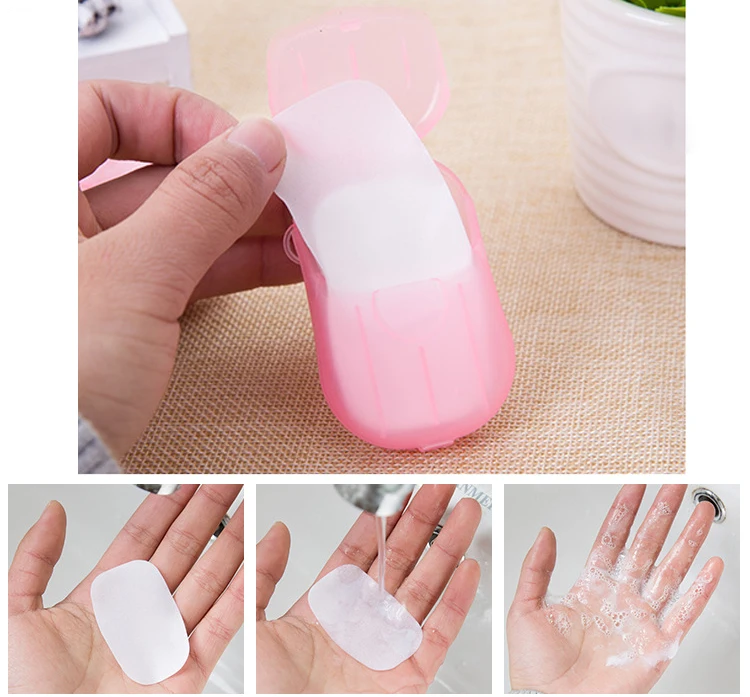 

20pcs Outdoor Travel Soap Paper Washing Hand Bath Clean Scented Slice Sheets Disposable Boxe Soap Portable Mini Paper Soap