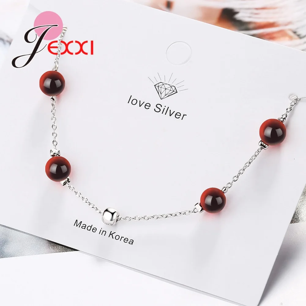 Новая мода Красный Гранат натуральный камень браслеты 925 пробы серебряные цепи браслеты для женщин подарок простой кристалл ювелирные изделия на каждый день