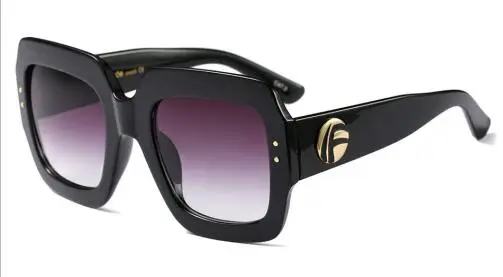 Итальянские брендовые дизайнерские негабаритные Квадратные Солнцезащитные очки, модные большие глянцевые черные градиентные солнцезащитные очки с широким лицом, UV400 - Цвет линз: C4 bright black