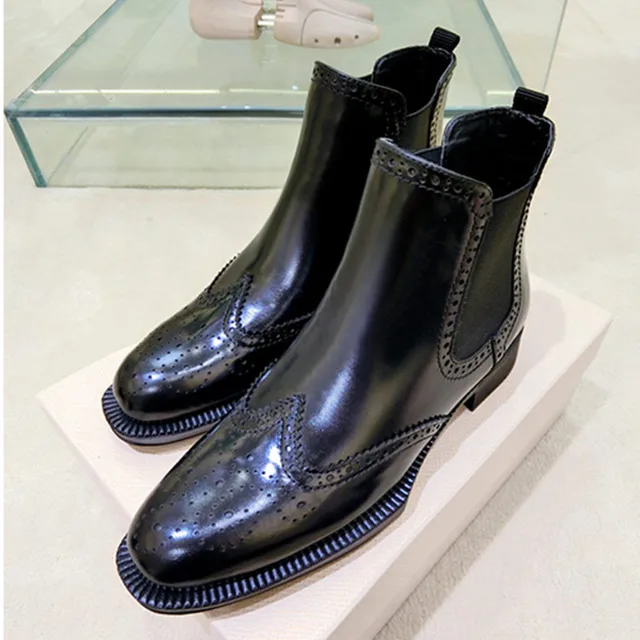 Kurze Flügelspitze Winter 99echtes Flachem Absatz Echtes Chelsea Stiefeletten Us79 Brogue Booties Leder Frauen Stiefel In Martin Stil Herbst Y7g6myIbfv