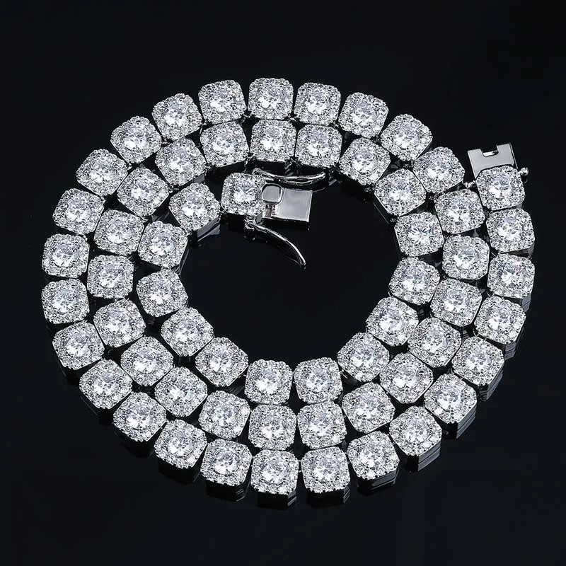 Tanie Hip Hop 10MM Bling Iced Out łańcuch tenisowy plac krata AAA CZ kamień złoty srebrny Cubic cyrkon Chokers naszyjniki dla mężczyzn biżuteria