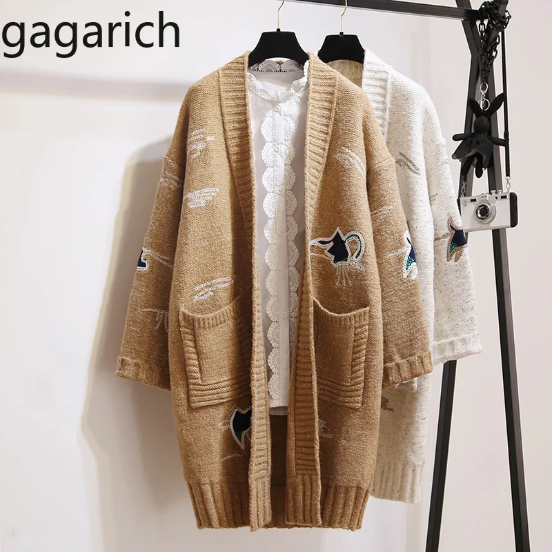 

Gagarich Women Sweater 2019 Autumn Winter New Korean Loose Midi Knitted Cardigans Fashion Female Sweater Long Sleeve Coat