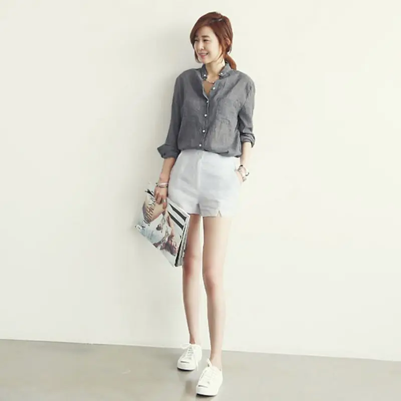

2018 Fashion Chic Ladies Women Button Down Long Sleeve Blouse Cotton Tee Loose Tops