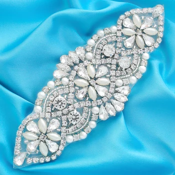 

Accessories Bridal Clothes Trim Fashion Rhinestones DIY Sticker Sewing Wedding Dresses Silver Crystal Applique Handmade S106