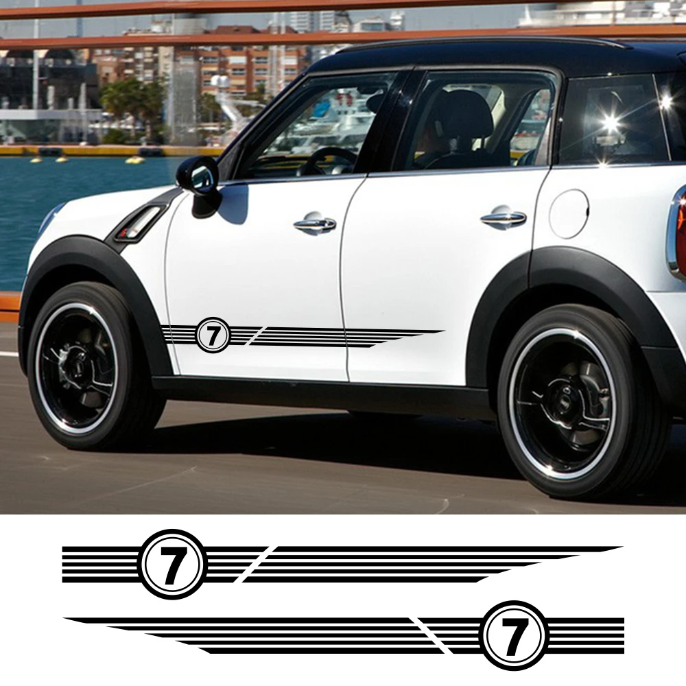 

1Pair Door Side Body Skirt Stripe Seven Decal Stickers For MINI Cooper S One R53 R55 R56 F56 F57 F60 Countryman Car Accessories